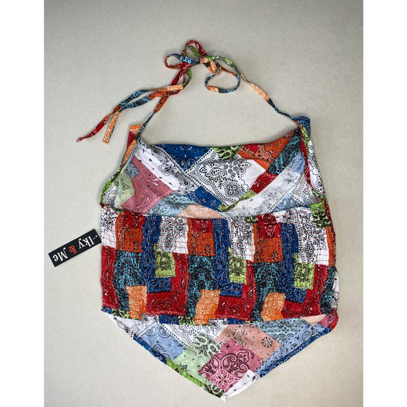 Iky & Me Halter Top NEW Medium Bandana Patchwork Festival Lightweight Smocked - Picture 7 of 7